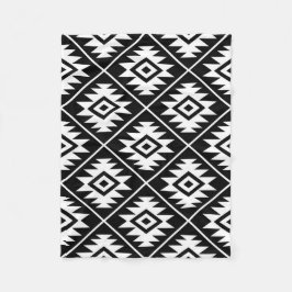 アステカな記号の黒の様式化された大きいPtnの白 フリースブランケット