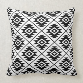 アステカな記号白の様式化されたパターン黒 クッション