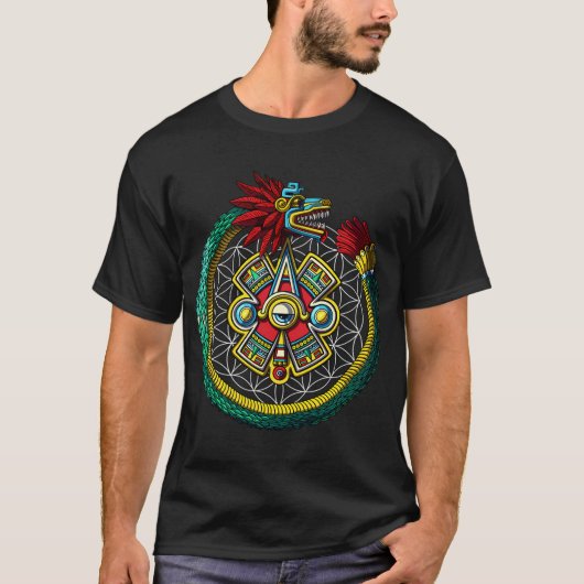 アステカのケツァルコアトル・ウロボロス Tシャツ (正面)