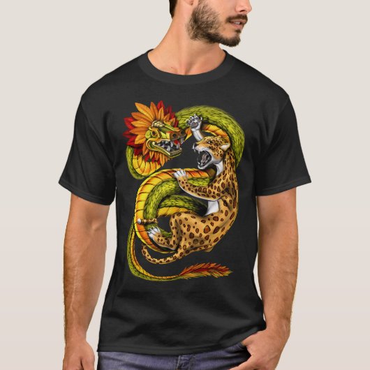 アステカのジャガー対ケツァルコアトル Tシャツ (正面)