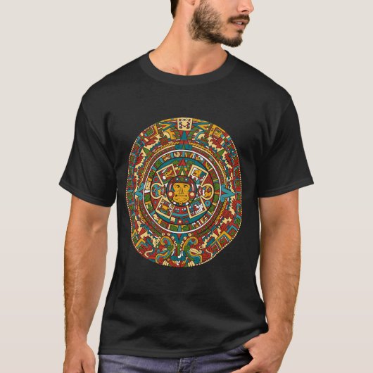 アステカのドクロ メキシコのスカルマスク Calabera Azteca Tシャツ (正面)