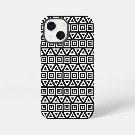 アステカの三角+四角模様 黒地に白 iPhoneケース (裏面)