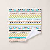 アステカインスパイア金ゴールド青ピンクの幾何学的パターン バスタオルセット (ウォッシュタオル)