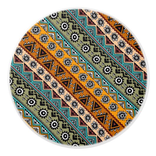 アステカカラフルス族の模様デザイン装飾 セラミックノブ (正面)