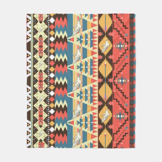 アステカカラフル：鳥、花の模様。 フリースブランケット (正面)