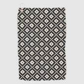アステカスタイルブロックプリントブラック+クリームパターン ゴルフタオル (正面)