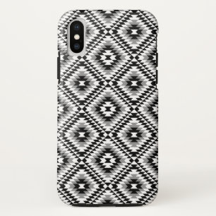 アステカスタイル化BW+グレー記号パターン iPhone XSケース