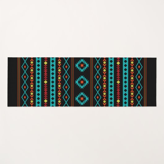 アステカティール(緑がかった色)レッズイエローブラックミックスモチーフ ヨガマット (正面(横))