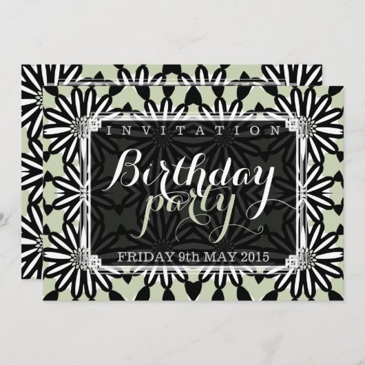 アステカデイジーモダンおもしろい誕生会 招待状 (正面/裏面)