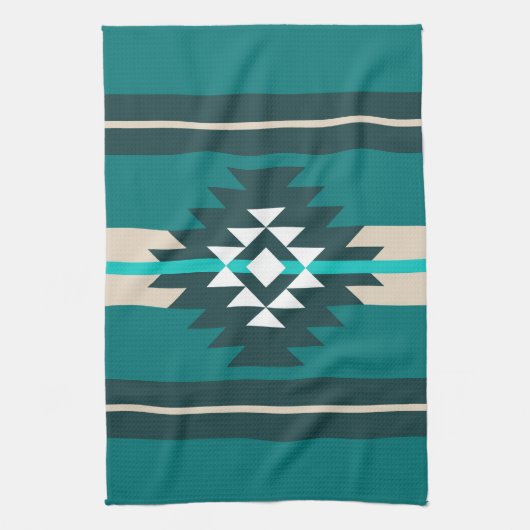 アステカデザインターコイズ キッチンタオル (縦)