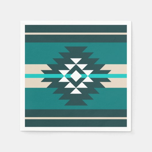 アステカデザインターコイズ スタンダードカクテルナプキン (正面)