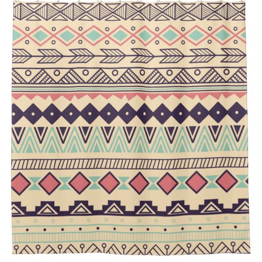 アステカトライバストライプル模様 シャワーカーテン (正面)