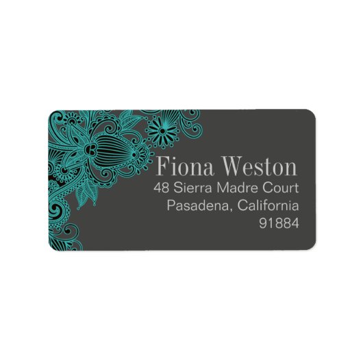 アステカペイズリー-ティール（緑がかった色）グレー ラベル (正面)