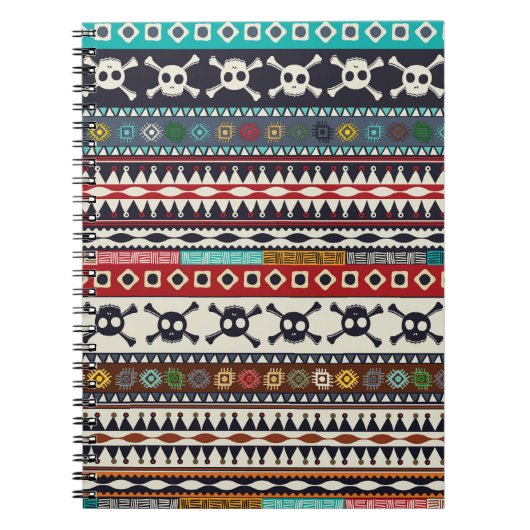 アステカモチーフ、シームレスパターンデザイン ノートブック (正面)