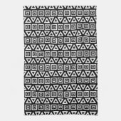 アステカ三角形+正方形パターン白(黒) キッチンタオル (縦)