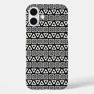 アステカ三角形+正方形パターン白(黒) iPhone 16 PLUSケース