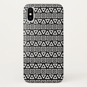 アステカ三角形+正方形パターン白(黒) iPhone X ケース