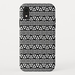 アステカ三角形+正方形パターン白(黒) iPhone XRケース
