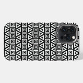 アステカ三角形+正方形パターン白（黒） iPhoneケース (裏面横)