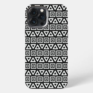 アステカ三角形+正方形パターン白(黒) iPhone 13 PRO MAXケース