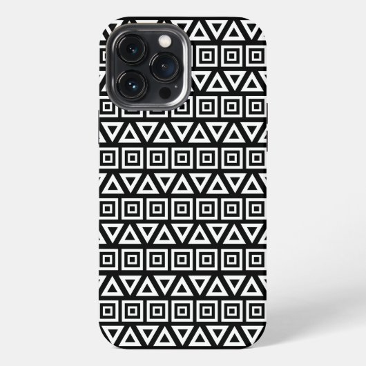 アステカ三角形+正方形パターン白（黒） iPhoneケース (裏面)