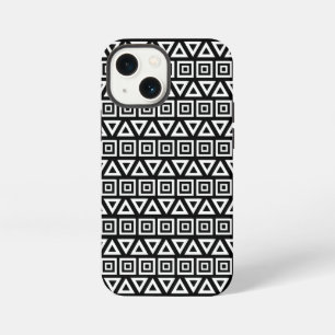 アステカ三角形+正方形パターン白(黒) iPhone 13 MINIケース