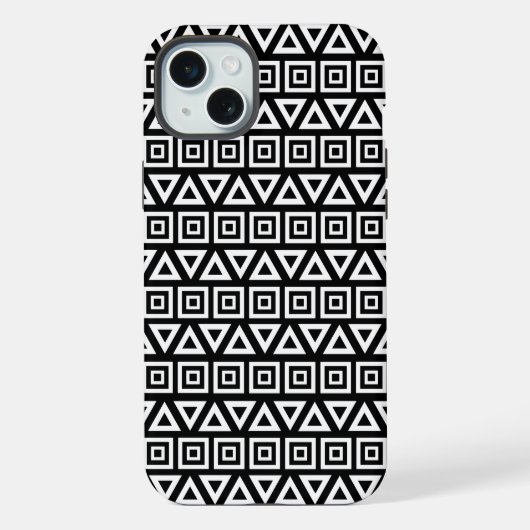 アステカ三角形+正方形パターン白（黒） iPhoneケース (裏面)