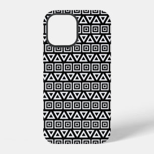 アステカ三角形+正方形パターン白(黒) iPhone 12ケース