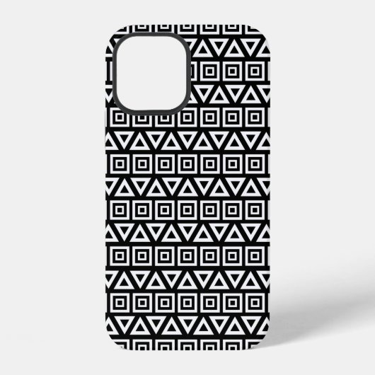 アステカ三角形+正方形パターン白（黒） iPhoneケース (裏面)
