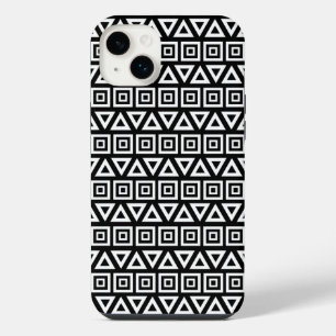 アステカ三角形+正方形パターン白（黒） iPhone 14 PLUSケース