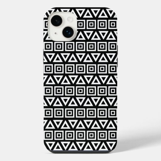 アステカ三角形+正方形パターン白（黒） iPhoneケース (裏面)