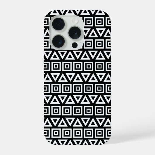 アステカ三角形+正方形パターン白（黒） iPhoneケース (裏面)
