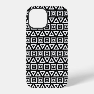 アステカ三角形+正方形パターン白(黒) iPhone 12 PROケース