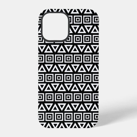 アステカ三角形+正方形パターン白（黒） iPhoneケース (裏面)