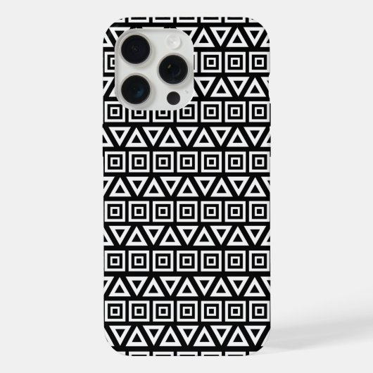 アステカ三角形+正方形パターン白（黒） iPhoneケース (裏面)