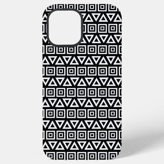 アステカ三角形+正方形パターン白（黒） iPhoneケース (裏面)