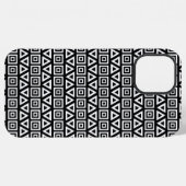 アステカ三角形+正方形パターン白（黒） iPhoneケース (裏面横)