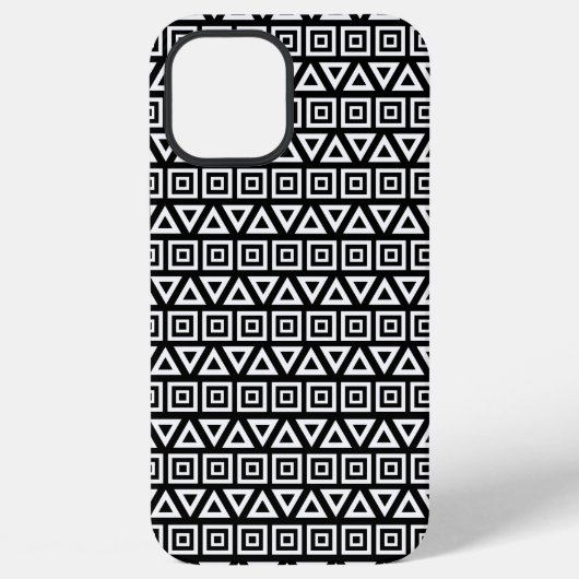 アステカ三角形+正方形パターン白（黒） iPhoneケース (裏面)
