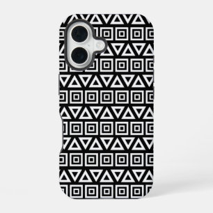 アステカ三角形+正方形パターン白(黒) iPhone 16ケース