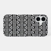 アステカ三角形+正方形パターン白（黒） iPhone 16ケース (裏面横)