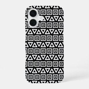 アステカ三角形+正方形パターン白(黒) iPhone 16ケース