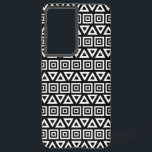 アステカ三角形 正方形パターン白（黒） SAMSUNG GALAXY S21 ケース<br><div class="desc">スタイルアステカの三角形と正方形のパターンは、黒い背景デザイン上で白で表示される。</div>