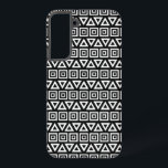 アステカ三角形 正方形パターン白（黒） SAMSUNG GALAXY S22 ケース<br><div class="desc">スタイルアステカの三角形と正方形のパターンは、黒い背景デザイン上で白で表示される。</div>