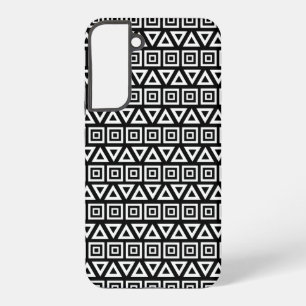 アステカ三角形+正方形パターン白（黒） SAMSUNG GALAXY S22+ケース