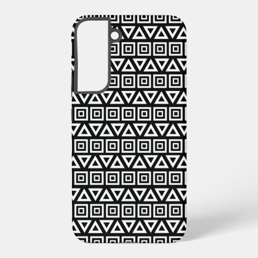 アステカ三角形+正方形パターン白（黒） SAMSUNG GALAXYケース (裏面)