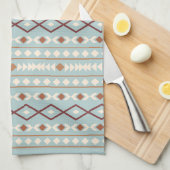 アステカ図形パターンラストクリームティール(緑がかった色) – 青 キッチンタオル (四つ折り)