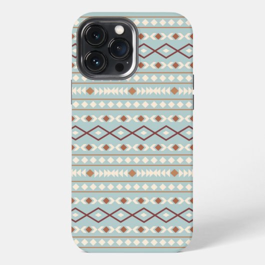 アステカ図形パターンラストクリームティール（緑がかった色） – 青 iPhoneケース (裏面)