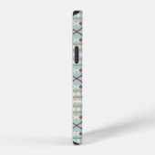 アステカ図形パターンラストクリームティール（緑がかった色） – 青 iPhoneケース (右側面)