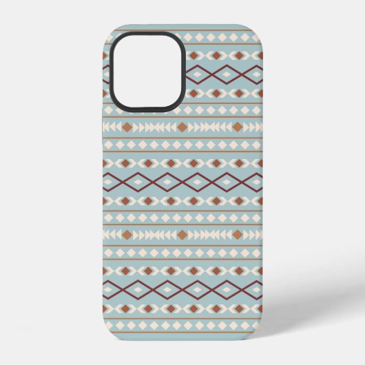 アステカ図形パターンラストクリームティール（緑がかった色） – 青 iPhoneケース (裏面)
