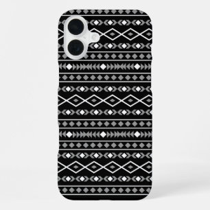 アステカ図形パターン白グレー黒 iPhone 16 PLUSケース
